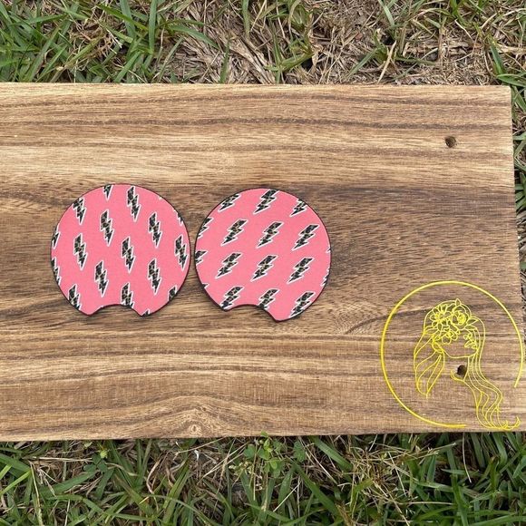 🎄 Retro Animal Print Lightning Bolt Car Coasters - Picture 5 of 7